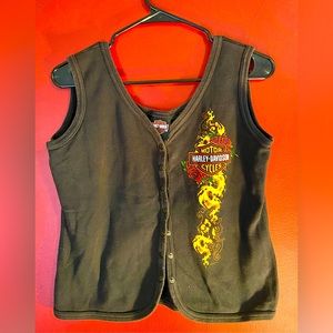 Harley Davidson 2007 Button Up Motor Cycles Black Womans Cotton Large